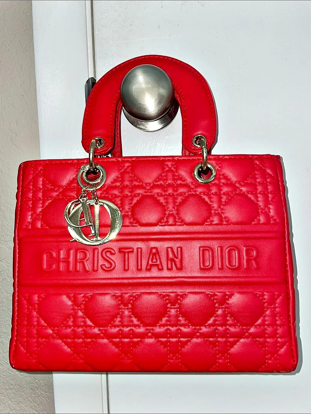 Signature Monogram Bag Red Quilted style Handbag purse